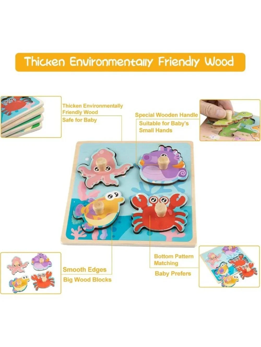 Eco-Friendly Wooden Toddler Puzzles - 4 Animal Jigsaw Sets for Fine Motor Skills